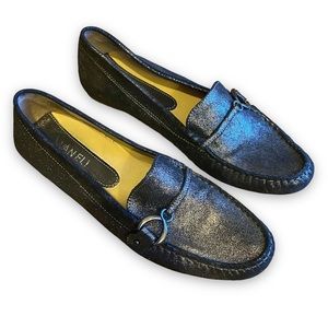 Vaneli Black and Gold Shimmer Loafers